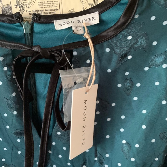 Moon river Forest Green Polka Dot Print Dress XS - Picture 6 of 13